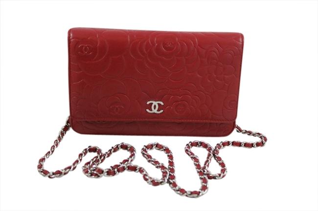 Chanel Wallet on Chain Camellia Red Lambskin Leather Cross Body Bag 