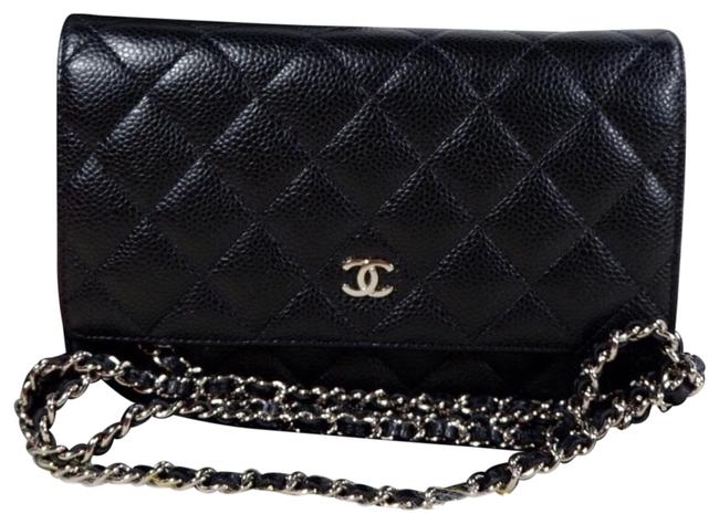 Chanel Wallet on Chain Caviar Woc Silver Hardware Black Leather Cross Body Bag 