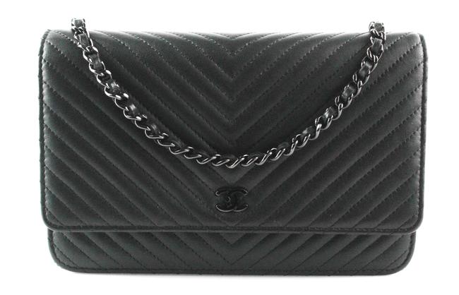 Chanel Wallet on Chain Chevron Wallet on chain Black Lambskin Leather Cross Body Bag 