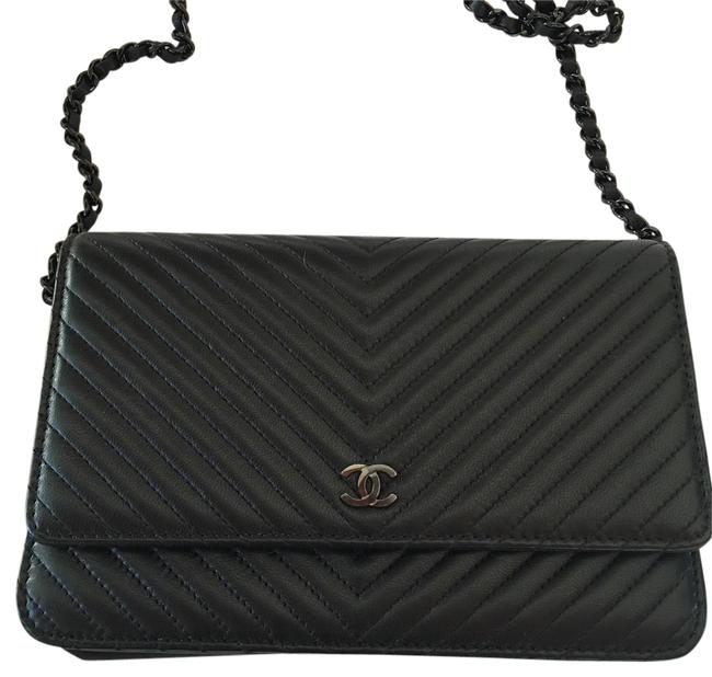 Chanel Chevron Woc So Black Lamb Skin Cross Body Bag 