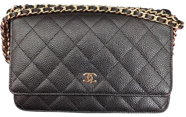 Chanel Wallet on Chain Classic Flap Black Caviar Leather Cross Body Bag 