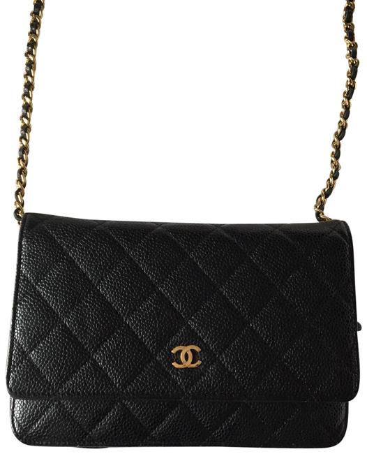 Chanel Wallet on Chain Classic Leather Black Gold Caviar Cross Body Bag 