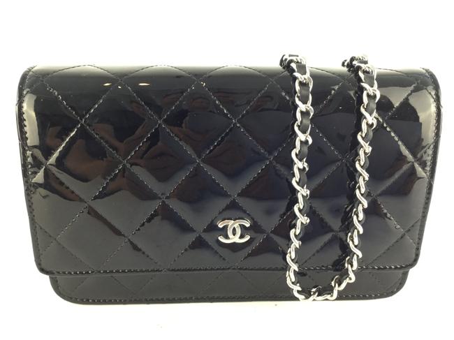 Chanel Wallet on Chain Classic Quilted Black Patent Leather Cross Body Bag 