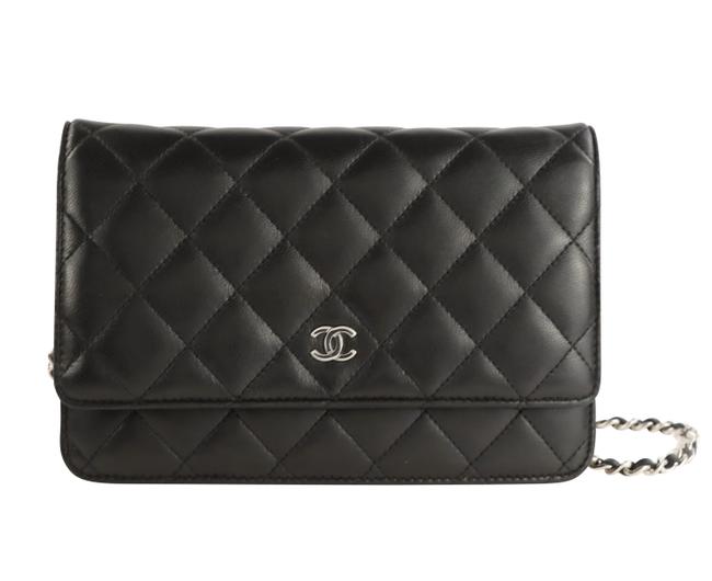 Chanel Wallet on Chain Classic Woc Black Lambskin Leather Cross Body Bag 