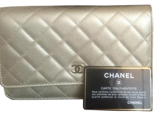 Chanel Wallet on Chain Gold and Beige Caviar Leather Cross Body Bag 