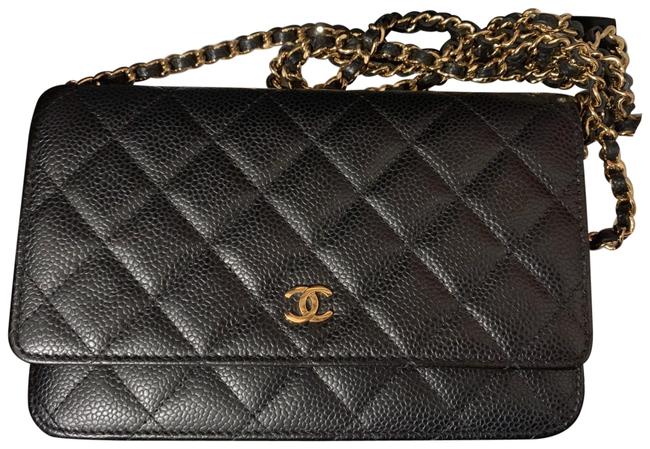 Chanel Wallet on Chain Gold Hardware Caviar Black Leather Cross Body Bag 