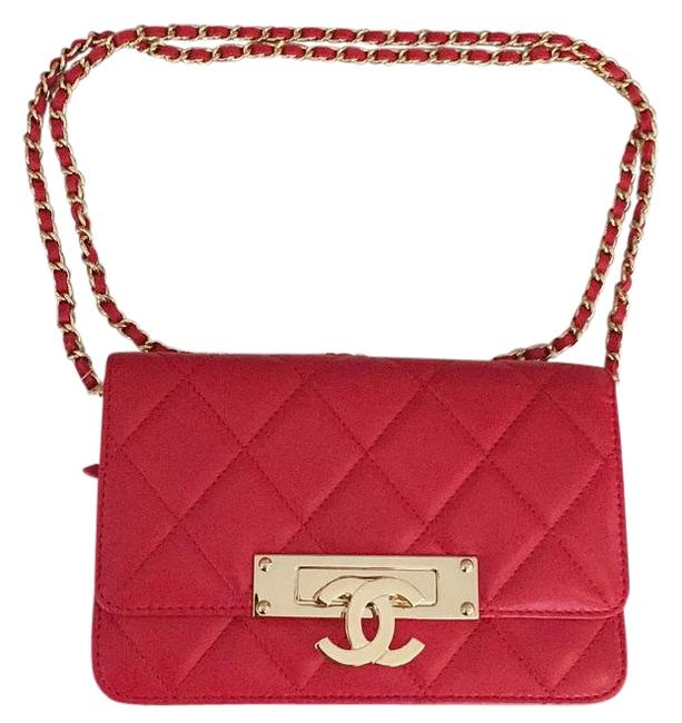 Chanel Golden Clasp Woc Red Leather Cross Body Bag 