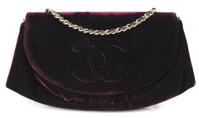 Chanel Wallet on Chain Half Moon Purple Velvet Cross Body Bag 