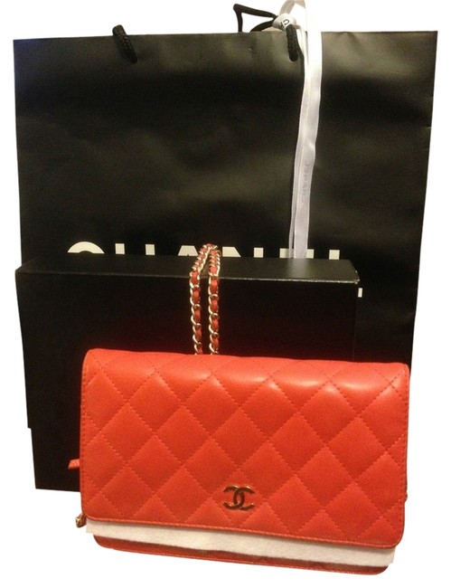 Chanel Wallet on Chain Lambskin Quilted Woc In Red Cross Body Bag 