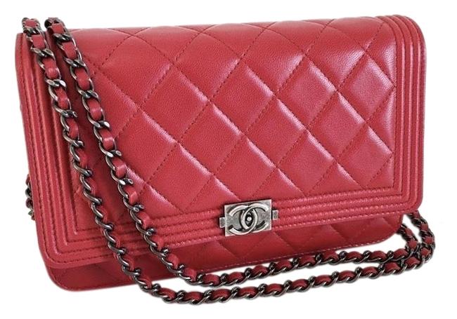 Chanel Wallet on Chain Lambskin Woc Red Cross Body Bag 