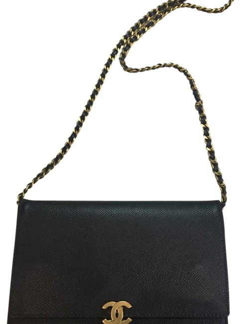 Chanel Wallet on Chain Matte Black Caviar Leather Cross Body Bag 