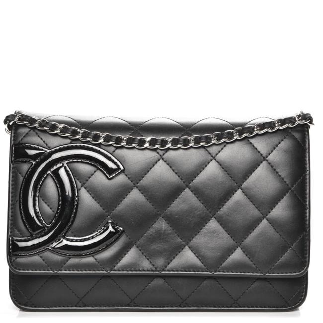 Chanel Monogram Chain Wallet Woc Black Leather Cross Body Bag 