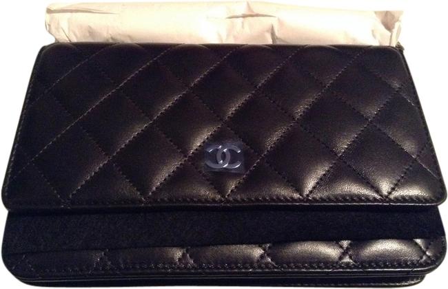 Chanel Wallet on Chain New Woc In Silver Black Lambskin Cross Body Bag 