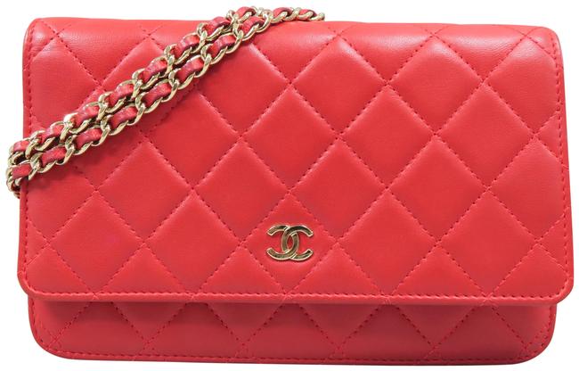 Chanel Wallet on Chain Orange Red Lambskin Cross Body Bag 