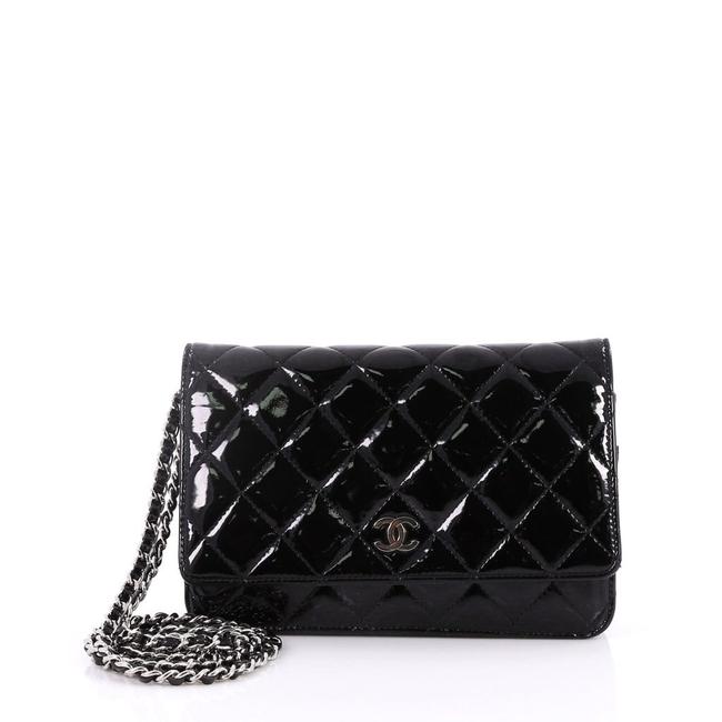 Chanel Quilted Woc Black Patent Leather Cross Body Bag 