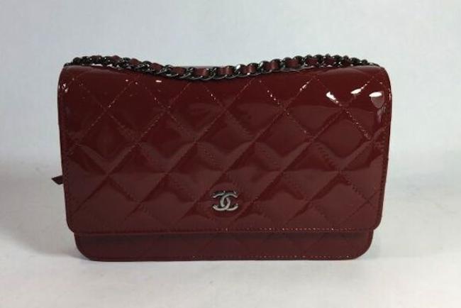 Chanel Wallet on Chain Quilted Brick Red Patent Leather Cross Body Bag 