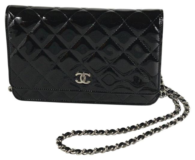 Chanel Wallet on Chain Quilted Patent Black Leather Cross Body Bag 