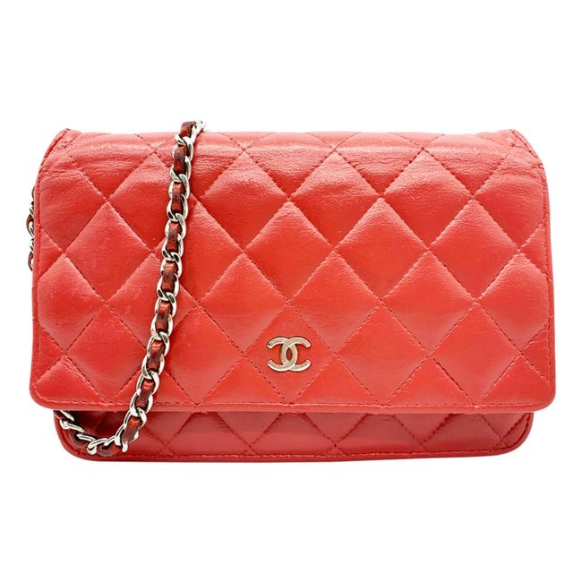 Chanel Wallet on Chain Quilted Woc Red Lambskin Leather Cross Body Bag 