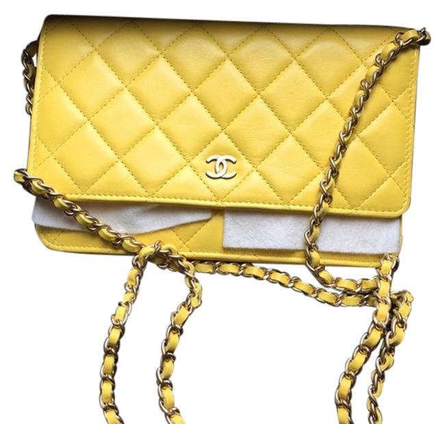 Chanel Wallet on Chain Quilted Woc Shw Yellow Leather Cross Body Bag 