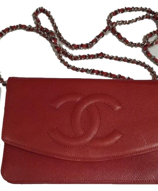 Chanel Wallet on Chain Silver Hardware Red Caviar Leather Cross Body Bag 