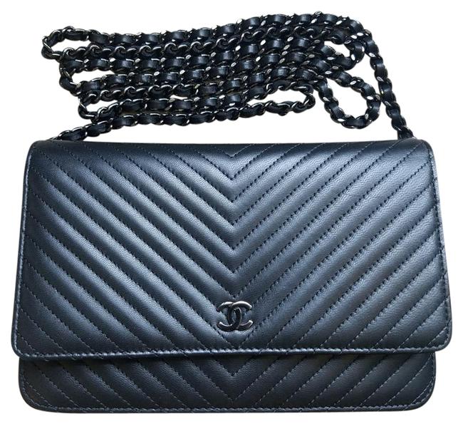 Chanel Wallet on Chain So Chevron Black Calfskin Leather Cross Body Bag 