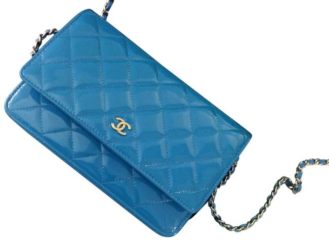 Chanel Wallet on Chain Woc Turquoise Blue Patent Leather Cross Body Bag 