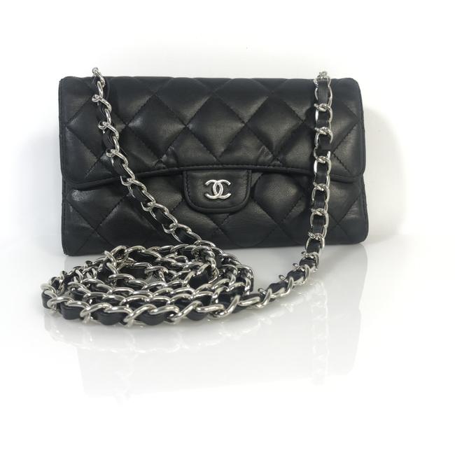Chanel Wallet on Chain Vintage Flap Black Lambskin Leather Cross Body Bag 