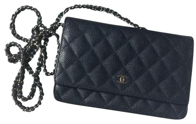 Chanel Wallet on Chain Woc Navy Blue Black Caviar Leather Cross Body Bag 