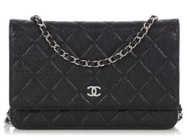 Chanel Wallet on Chain Woc Quilted Caviar Black Leather Cross Body Bag 