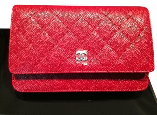 Chanel Wallet on Chain Woc Silver Hardware Red Caviar Leather Cross Body Bag 