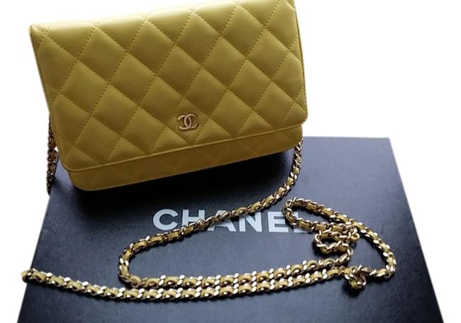 Chanel Wallet on Chain Woc Yellow Lamb Skin Cross Body Bag 