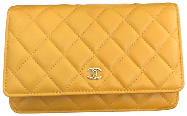 Chanel Wallet on Chain Woc Yellow Lambskin Leather Cross Body Bag 