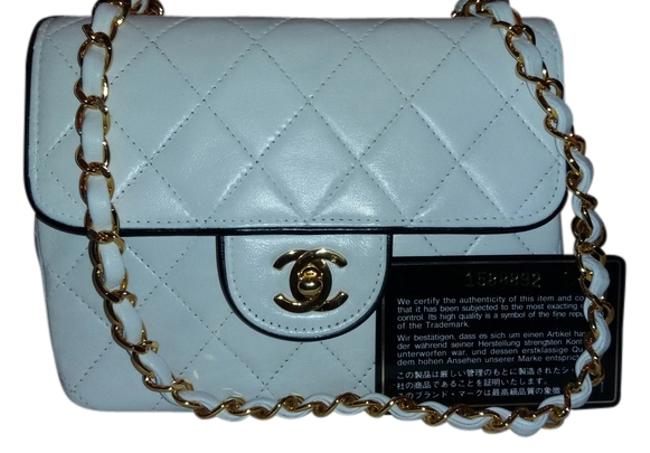 ChanelWhite Black Lambskin Cross Body Bag 