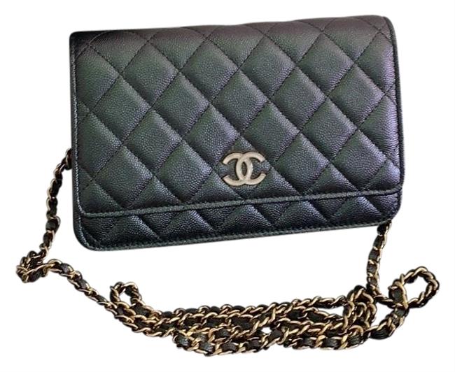 Chanel Wallet on Chain Woc Black Iridescent Leather Cross Body Bag 