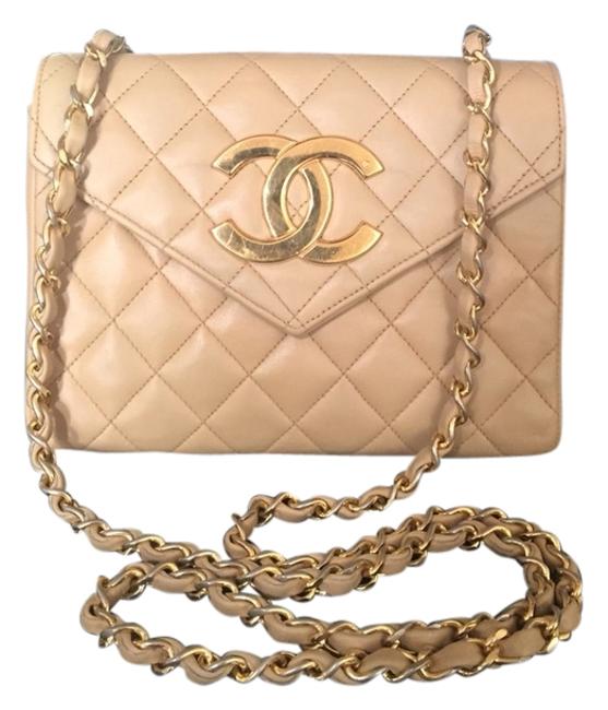 Chanel XL Flap Beige Lambskin Cross Body Bag 