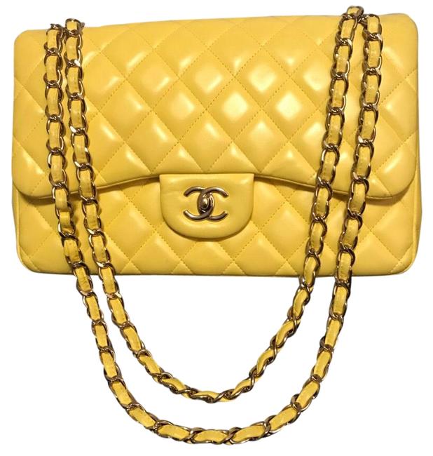 Chanel Yellow Lambskin Gold Hardware Cross Body Bag 