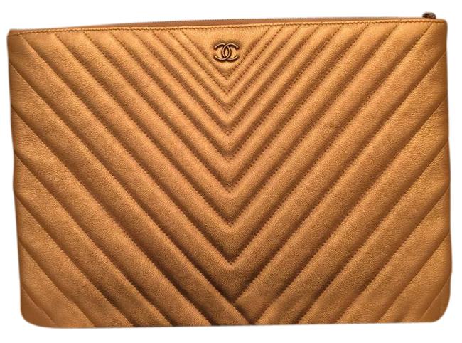 Chanel Case Gold Calfskin Leather Clutch 