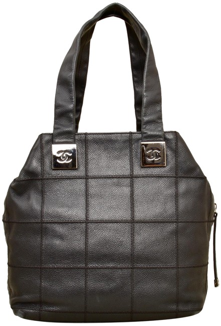 Chanel 12&quot Inch Quilted Tote Style Black Pebbled Leather Satchel 