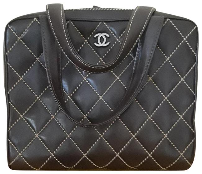 Chanel 2001 Large Surpique Bowler Dark Brown Leather Satchel 