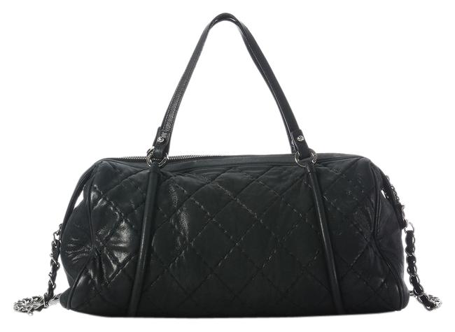 Chanel Boston Bag 2012 Quilted Iridescent Black Leather Satchel 