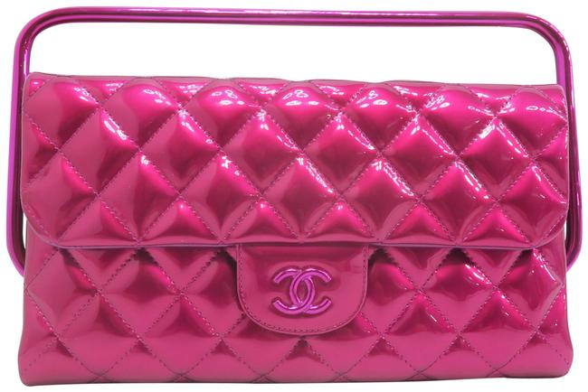 Chanel 2014 Runway Electric Frame Deeppink Patent Leather Clutch 