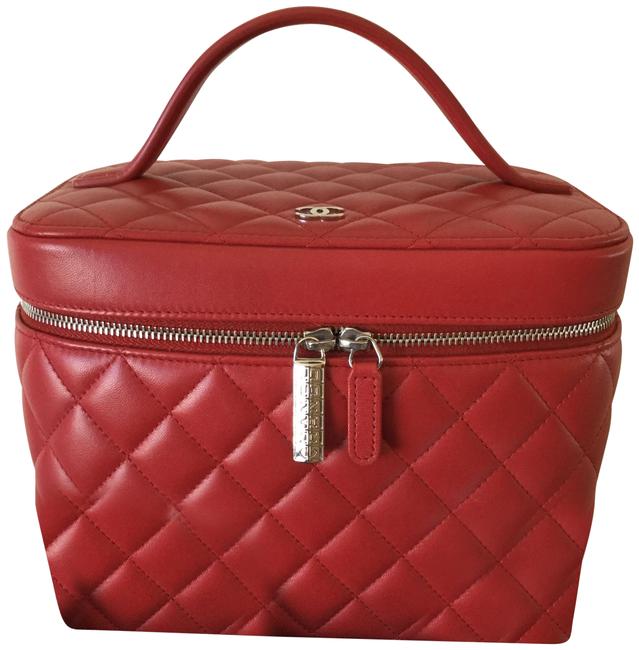 Chanel 2016 Diamond Quilted Vanity Red Lambskin Leather Satchel 