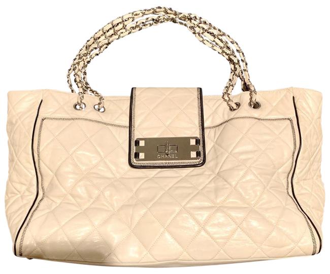 Chanel 255 Reissue XL Tote Bag Extra Large Shoulder Off White Leather Satchel 
