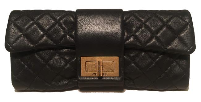 Chanel 255 Reissue Mademoiselle Black Sheepskin Leather Clutch 