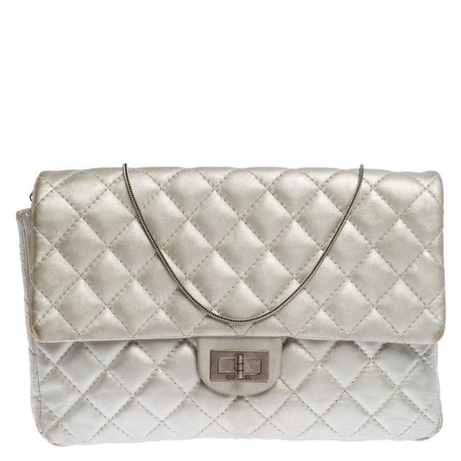 Chanel 255 Reissue Quilted Chain Silver Leather Clutch 