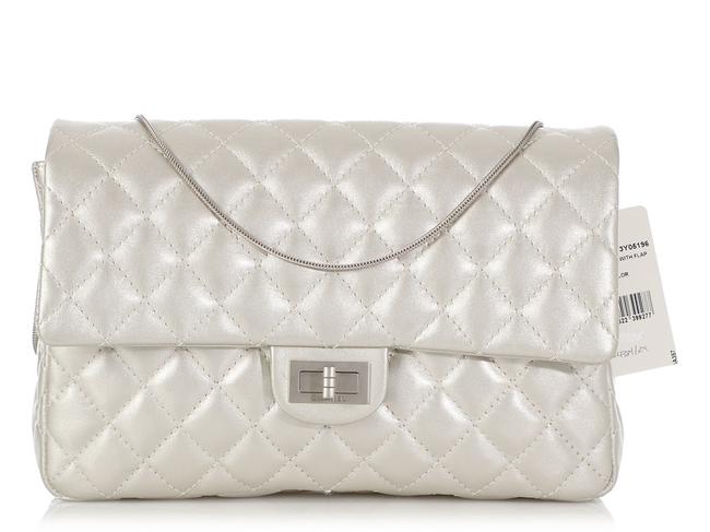 Chanel 255 Reissue Quilted Metallic Silver Calfskin Leather Clutch 