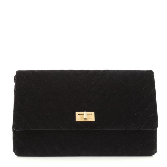Chanel 255 Reissue Reissue Flap Chevron Velvet Black Textile Clutch 