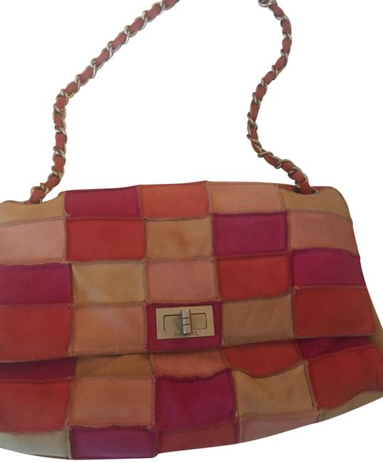 Chanel 6137077 Red Pink Multi Suede Leather Satchel 