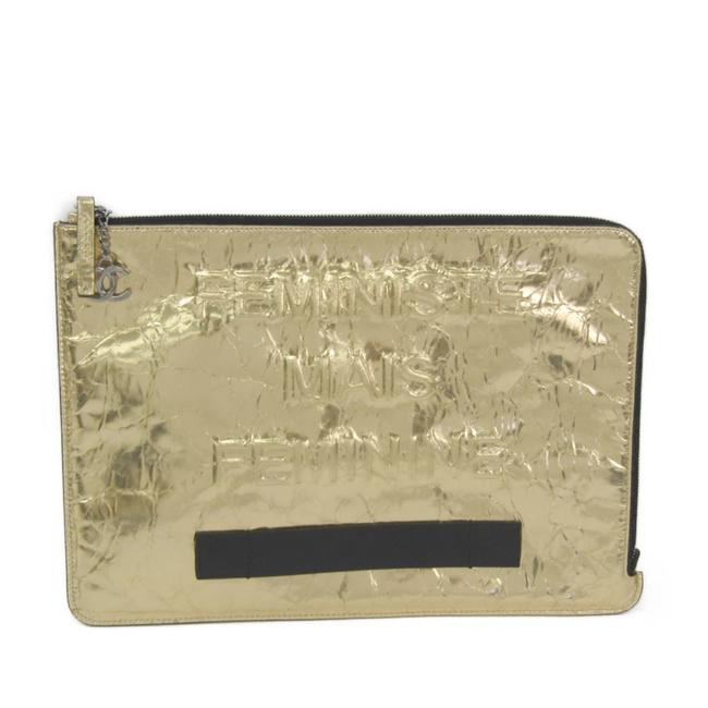 Chanel A82164 Gold Leather Clutch 