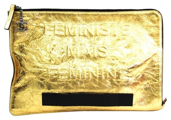 Chanel A82164 Women's Gold Leather Clutch 